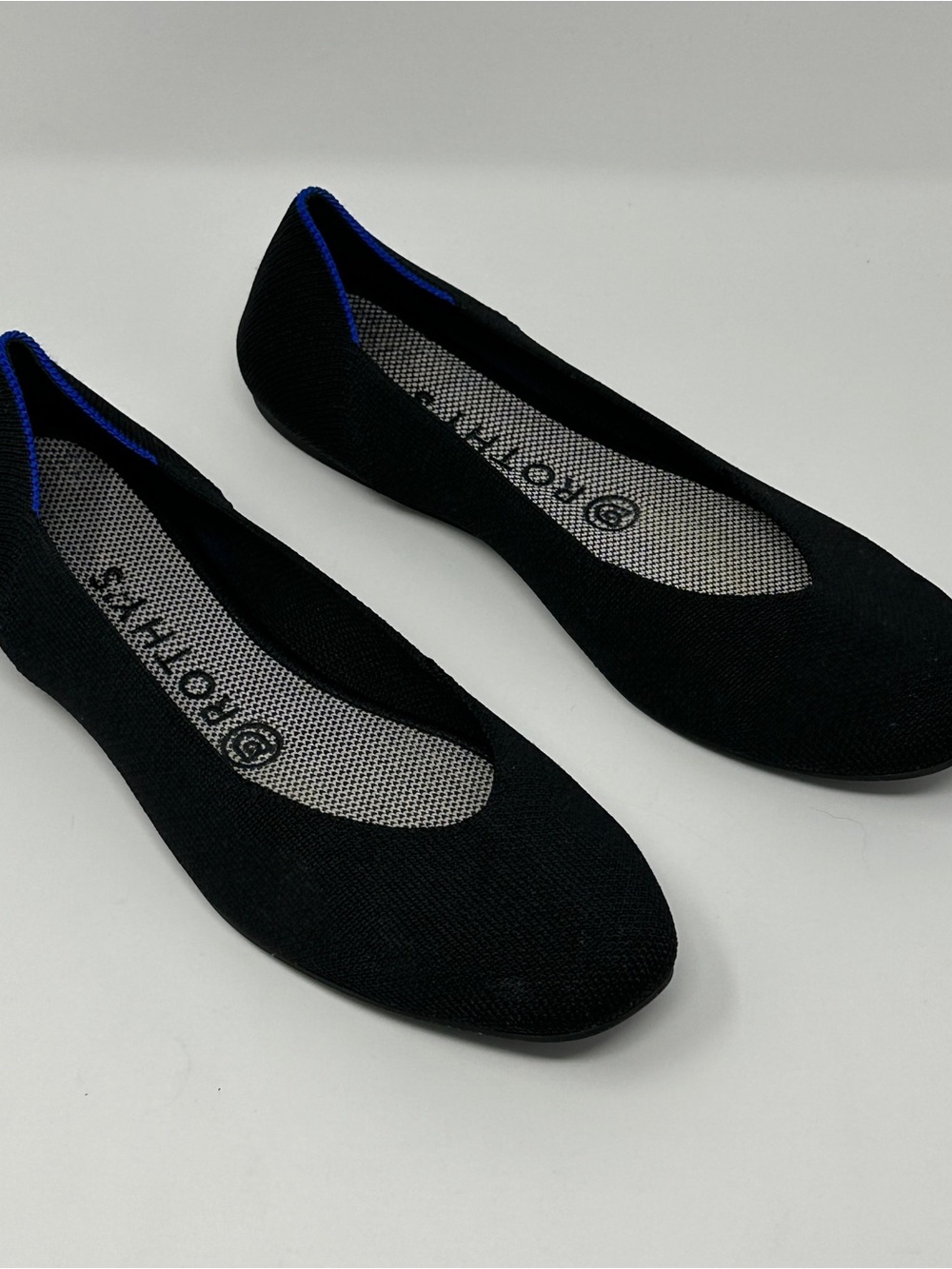 Rothy's Black Ballet Flats with Blue Trim